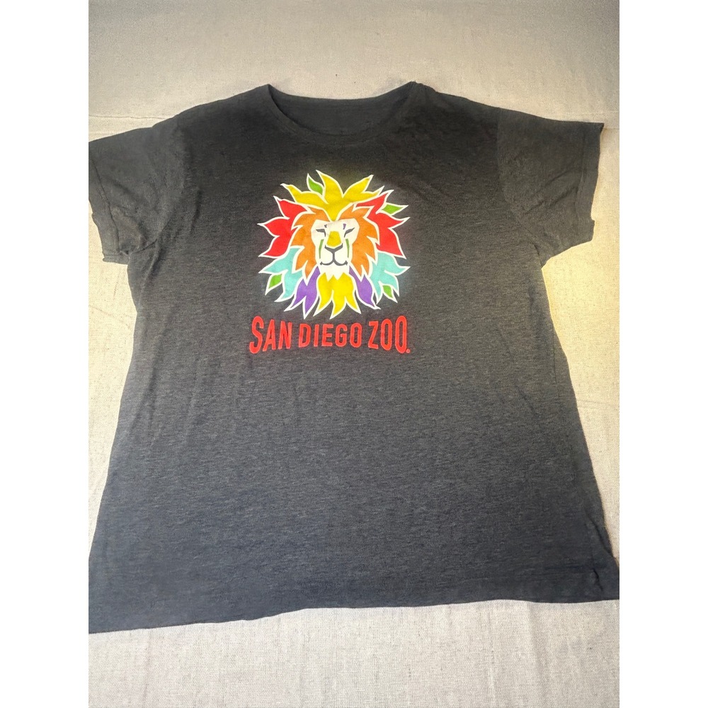 San Diego Zoo T-Shirt Women XL Gray Excellent Rainbow Lion Graphic Tee Souvenir